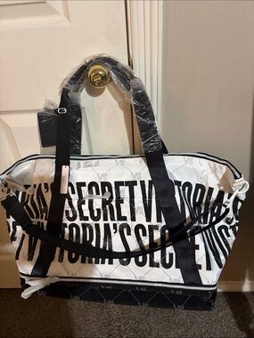 Victoria's Secret Black & White Logo Large Travel Tote